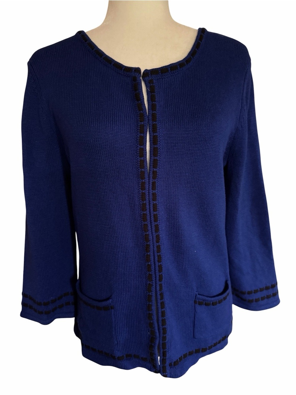 Cable & Gauge Royal Blue Cardigan with Black Trim